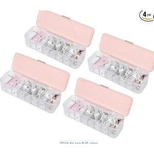 Tahaje 4‎ Pack Pink Plastic Cable Organizer Box with Lid